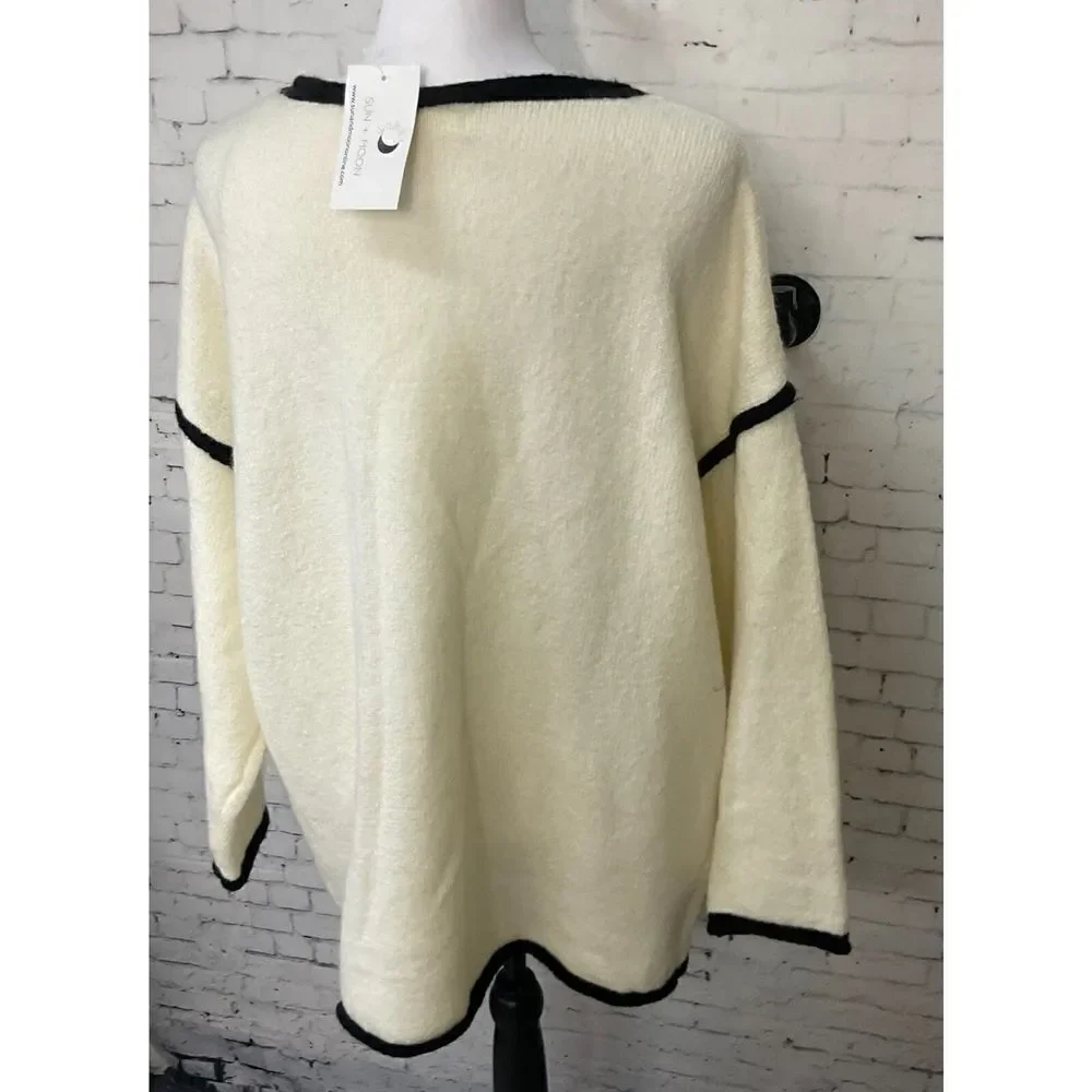 Vine And Love Women L Cream Sweater Black Trim Oversized Comfort Long Sleeve N2 - Picture 5 of 12